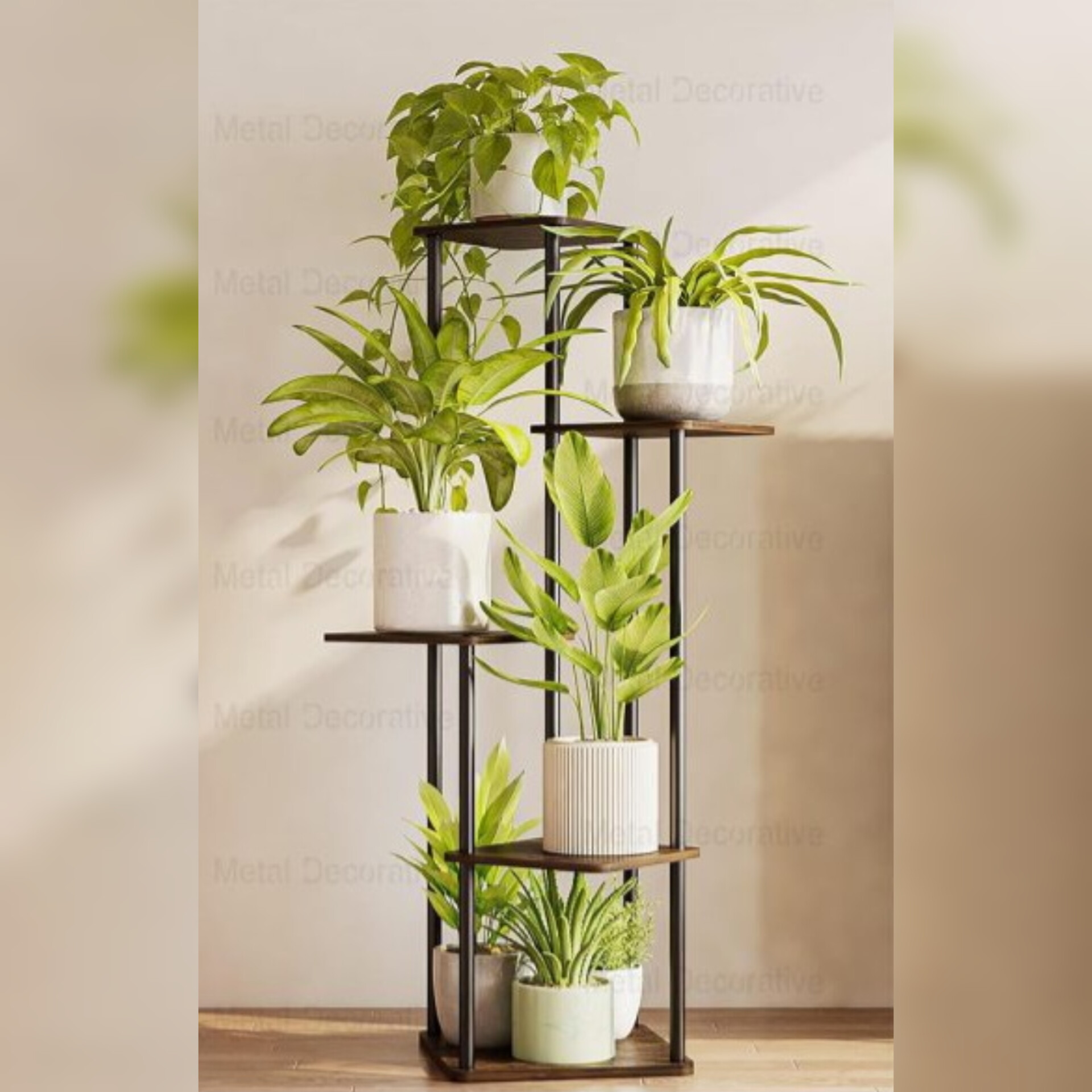 استند گلدان فلزی با 5 طبقه چوبی G146