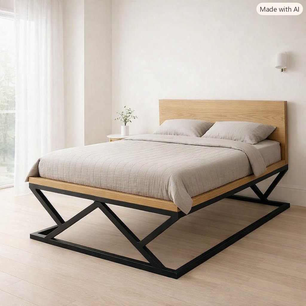 تخت  خواب مدرن فلزیB117🌟(تخت به همراه mdf)